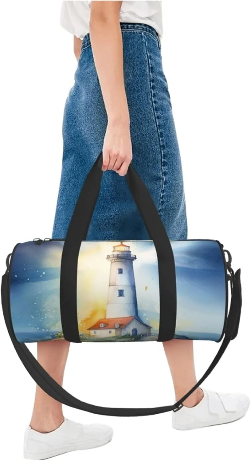 Duffel Bag for Men Women Small Gym Bag Lighthouse Fantasy Light Travel Duffel Bag Waterproof Overnight Bag for Sports Workout