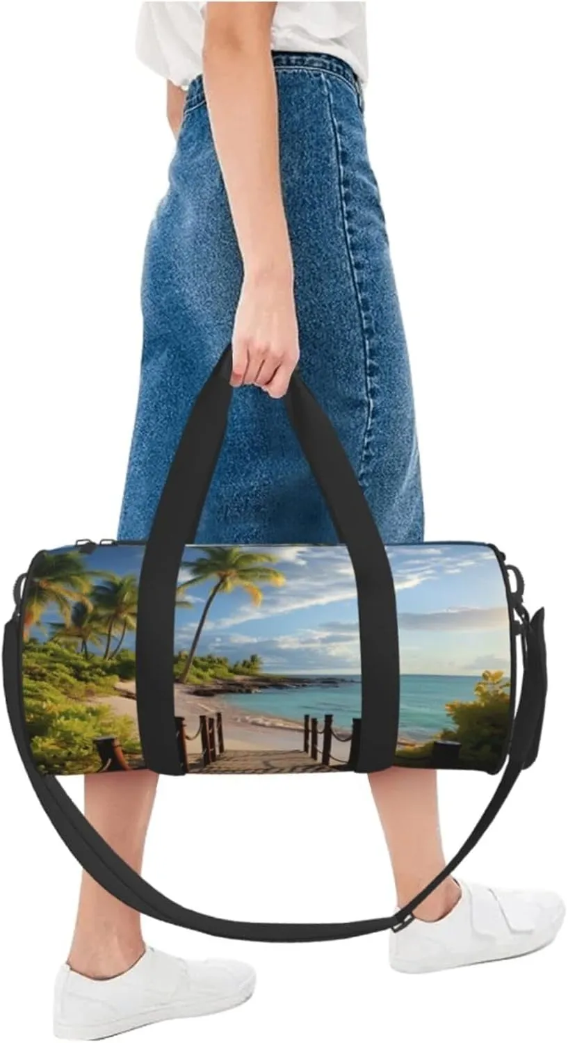 Duffel Bag for Men Women Small Gym Bag Palm Trees Beach Sea Ocean Travel Duffel Bag Waterproof Overnight Bag for Sports Workout