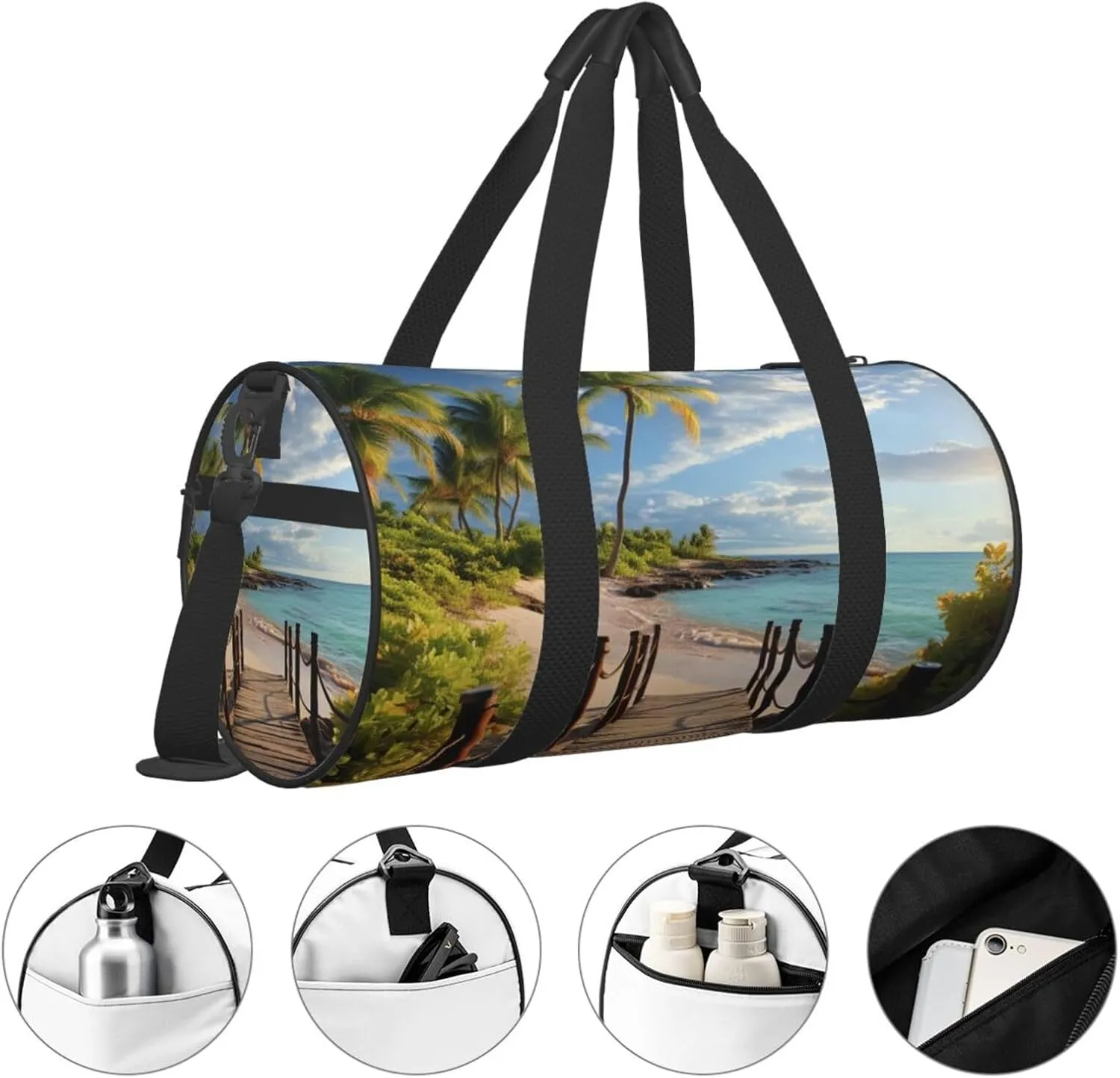 Duffel Bag for Men Women Small Gym Bag Palm Trees Beach Sea Ocean Travel Duffel Bag Waterproof Overnight Bag for Sports Workout