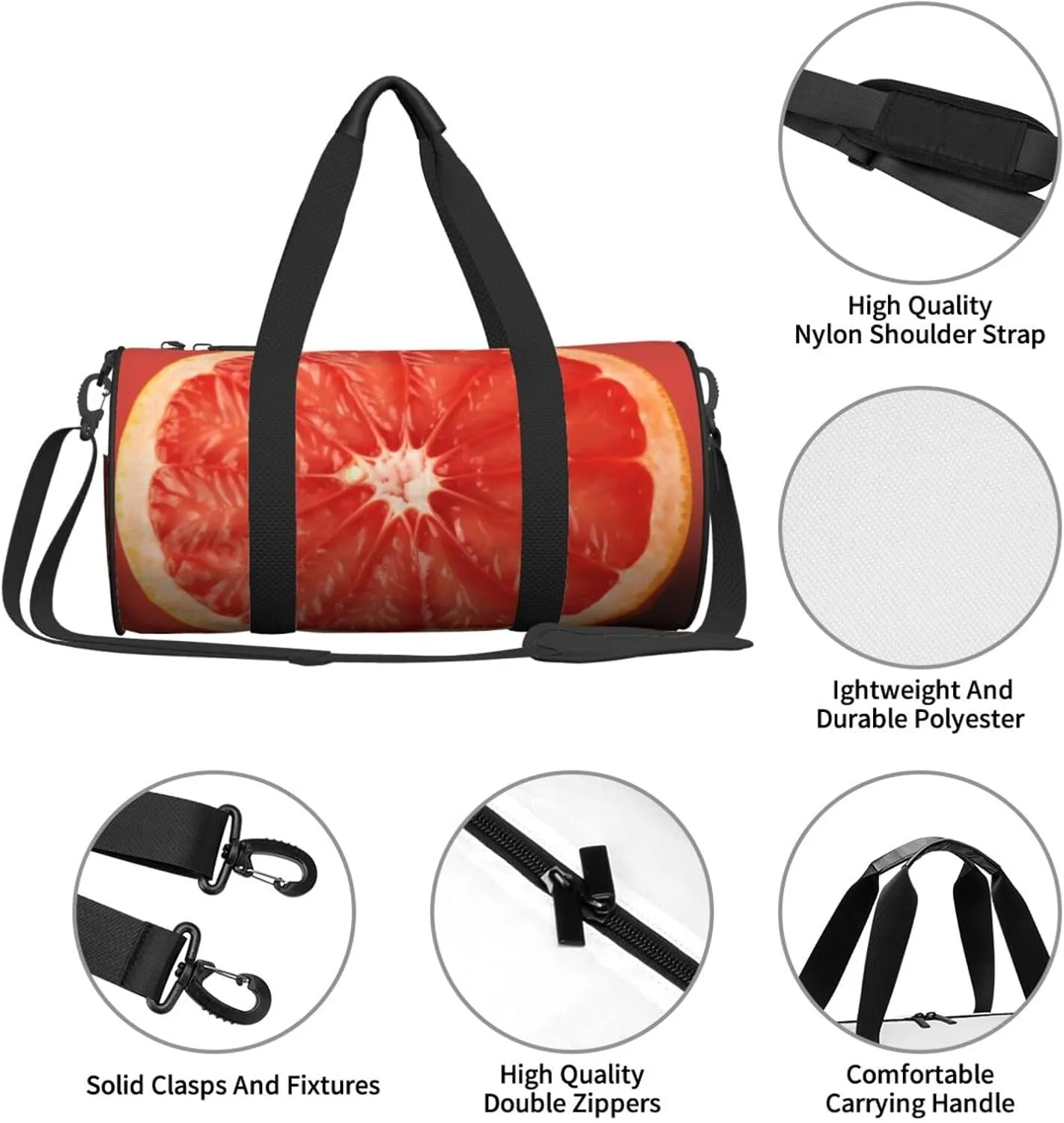 Duffel Bag for Men Women Small Gym Bag Pink ripe Grapefruit Slice Travel Duffel Bag Waterproof Overnight Bag for Sports Workout