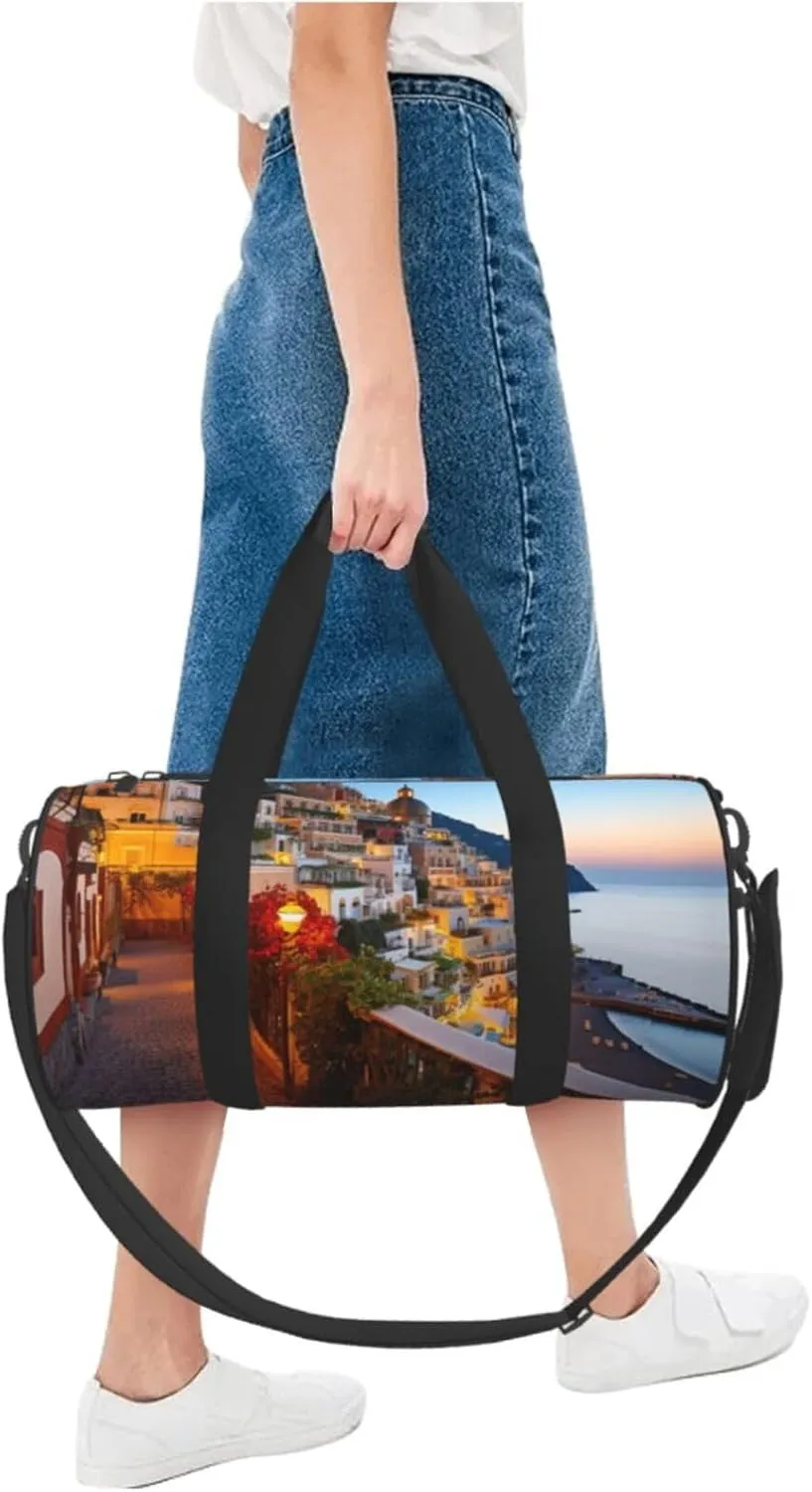 Duffel Bag for Men Women Small Gym Bag Positano Seaside Sunset Travel Duffel Bag Waterproof Overnight Bag for Sports Workout