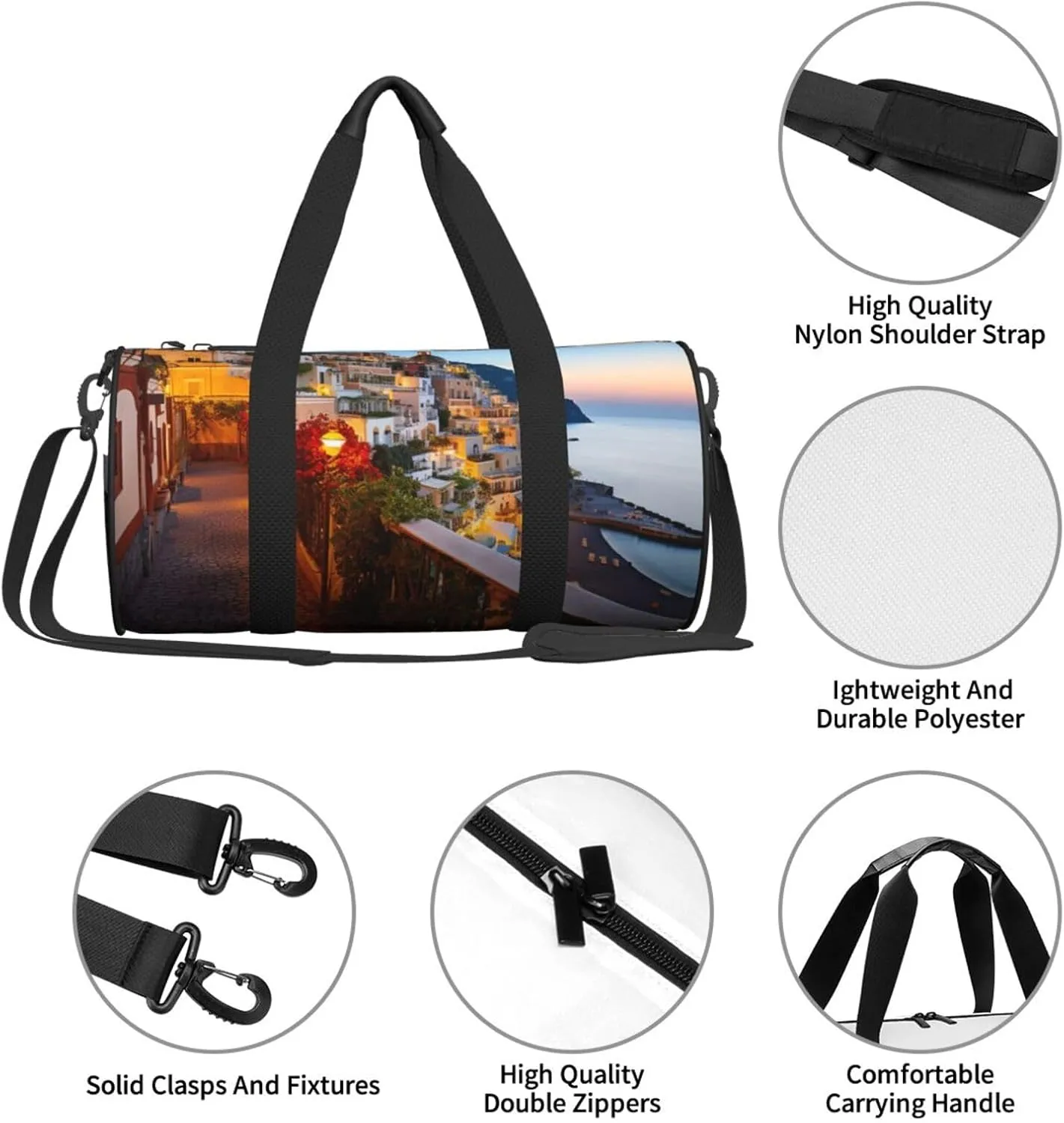 Duffel Bag for Men Women Small Gym Bag Positano Seaside Sunset Travel Duffel Bag Waterproof Overnight Bag for Sports Workout