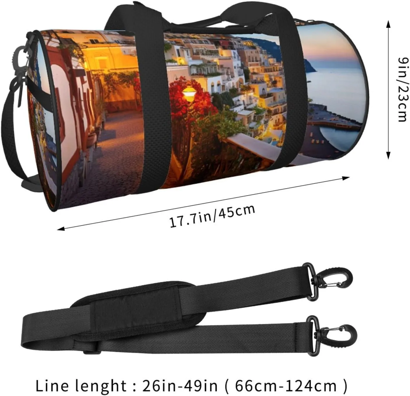 Duffel Bag for Men Women Small Gym Bag Positano Seaside Sunset Travel Duffel Bag Waterproof Overnight Bag for Sports Workout