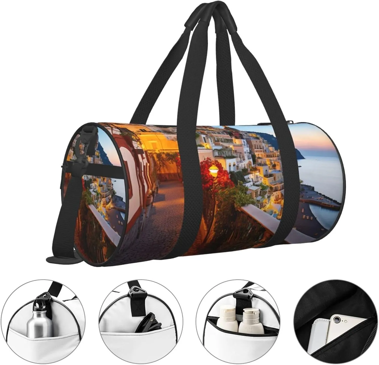 Duffel Bag for Men Women Small Gym Bag Positano Seaside Sunset Travel Duffel Bag Waterproof Overnight Bag for Sports Workout