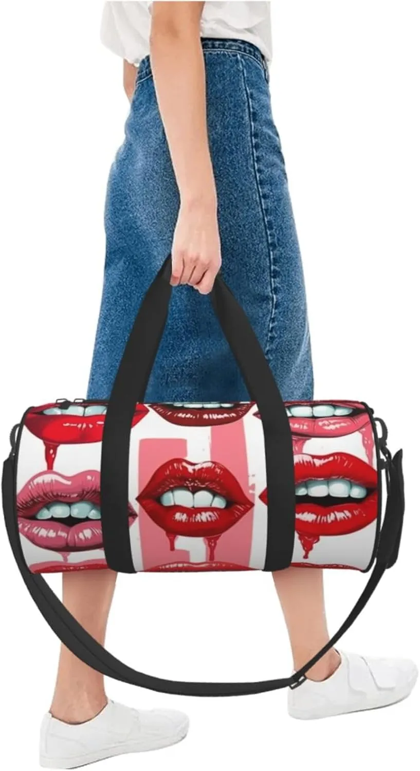 Duffel Bag for Men Women Small Gym Bag Red Lips Collection Travel Duffel Bag Waterproof Overnight Bag for Sports Workout