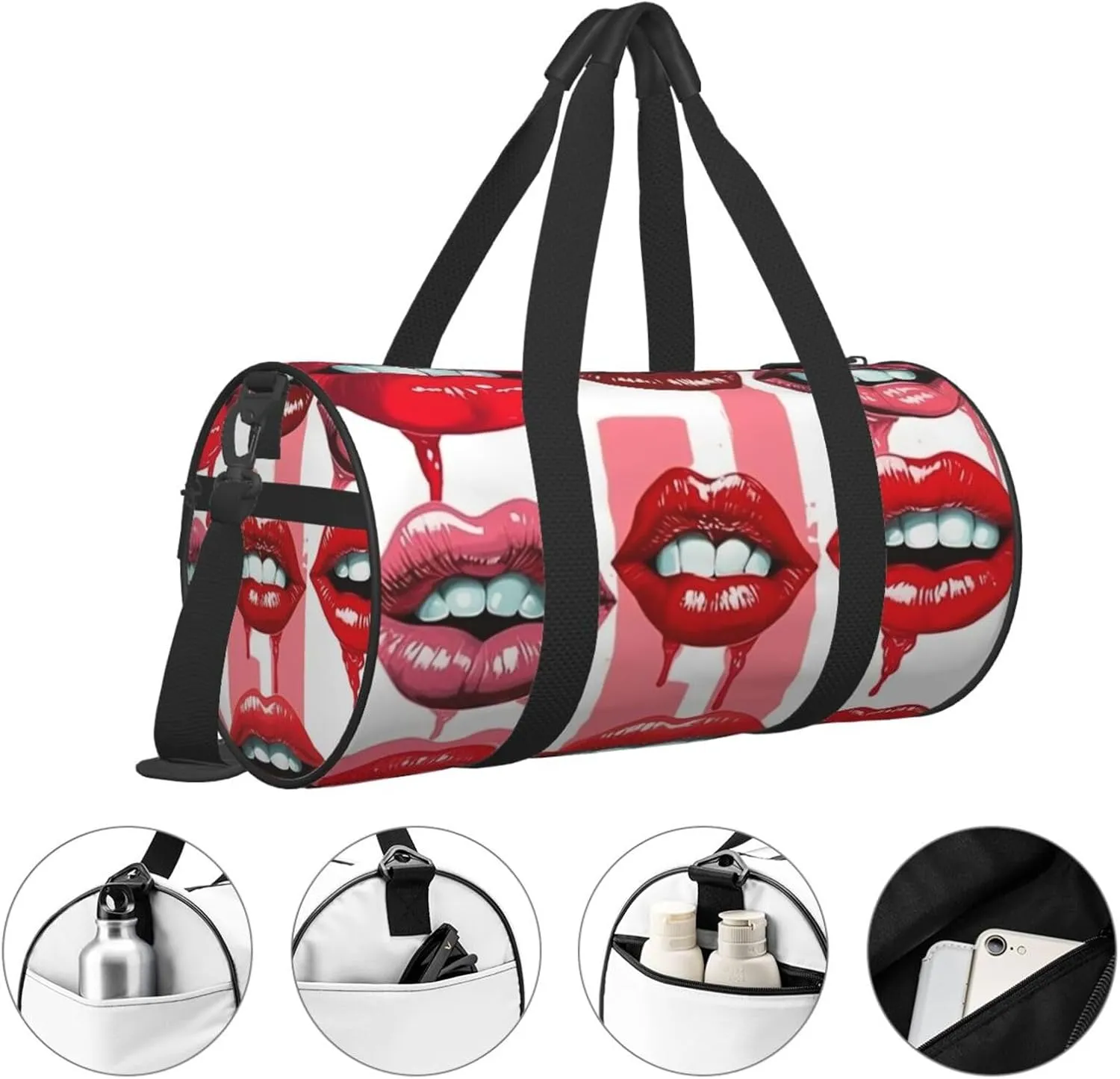 Duffel Bag for Men Women Small Gym Bag Red Lips Collection Travel Duffel Bag Waterproof Overnight Bag for Sports Workout
