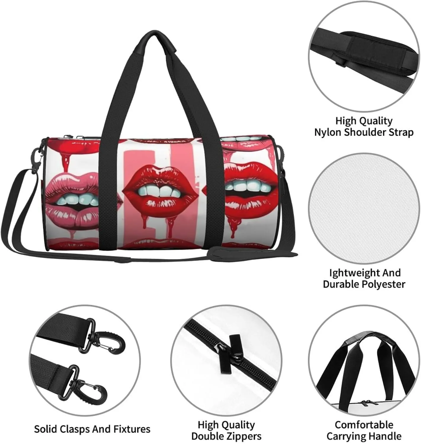 Duffel Bag for Men Women Small Gym Bag Red Lips Collection Travel Duffel Bag Waterproof Overnight Bag for Sports Workout