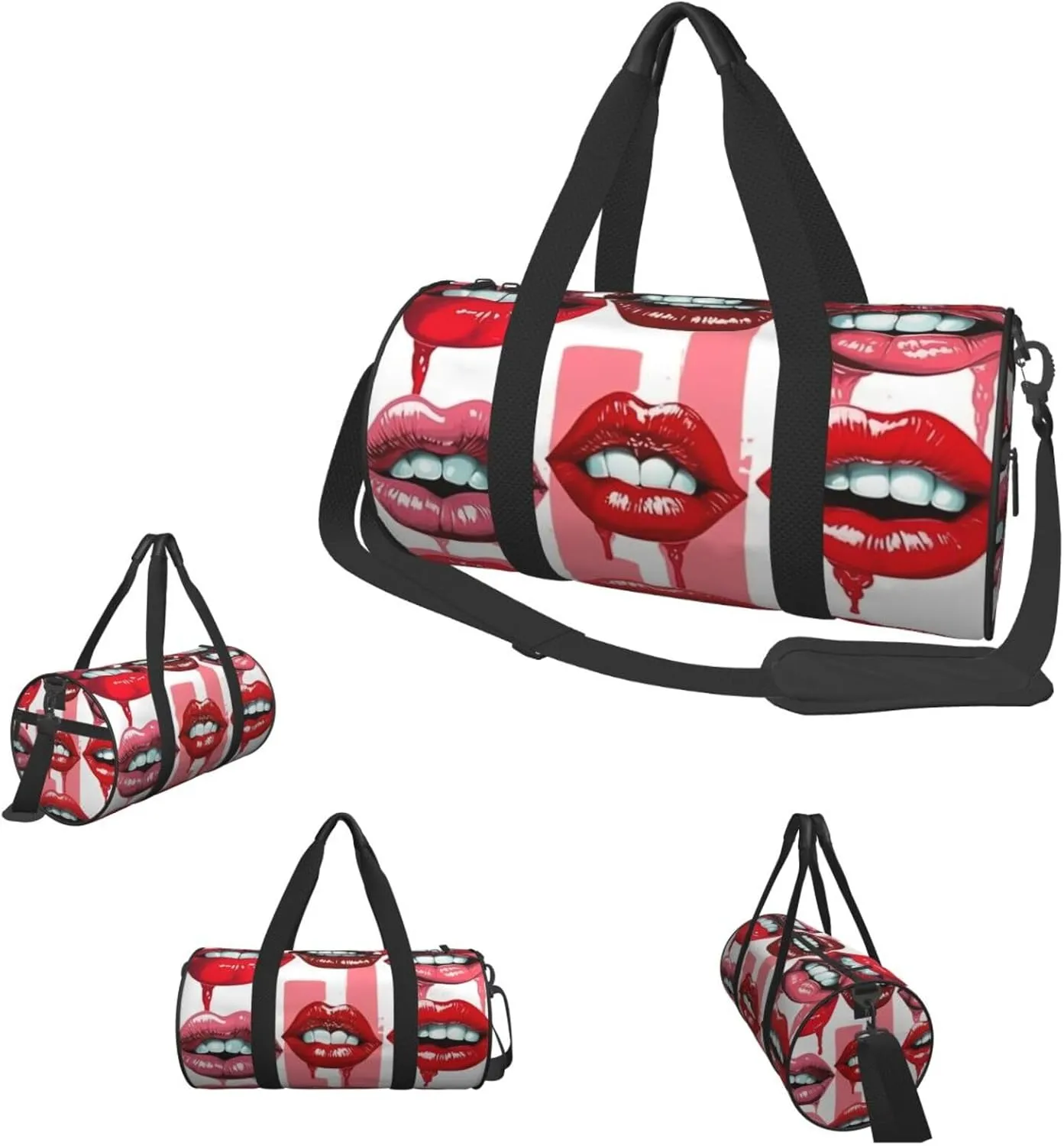 Duffel Bag for Men Women Small Gym Bag Red Lips Collection Travel Duffel Bag Waterproof Overnight Bag for Sports Workout