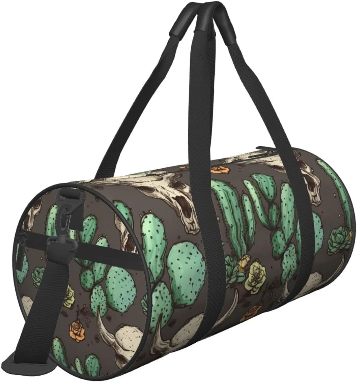 Duffel Bag for Men Women Small Gym Bag Skull of Bull and Cute Cactus Travel Duffel Bag Waterproof Overnight Bag for Sports Workout