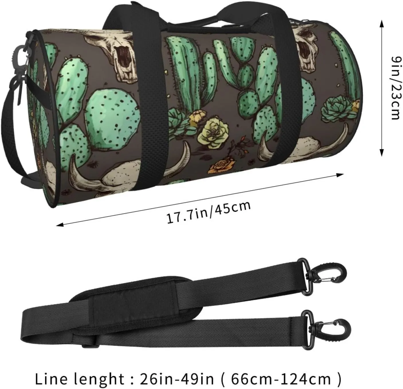Duffel Bag for Men Women Small Gym Bag Skull of Bull and Cute Cactus Travel Duffel Bag Waterproof Overnight Bag for Sports Workout