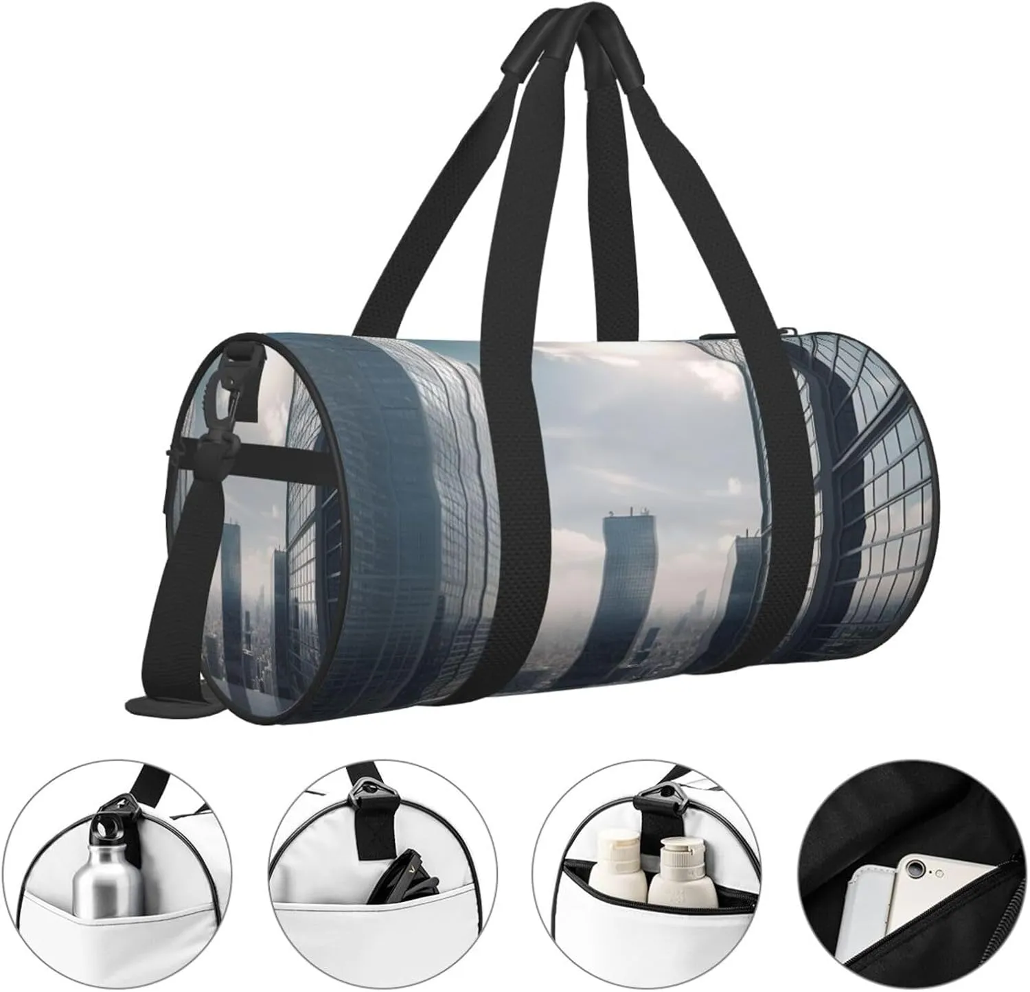 Duffel Bag for Men Women Small Gym Bag Skyscraper Buildings Travel Duffel Bag Waterproof Overnight Bag for Sports Workout