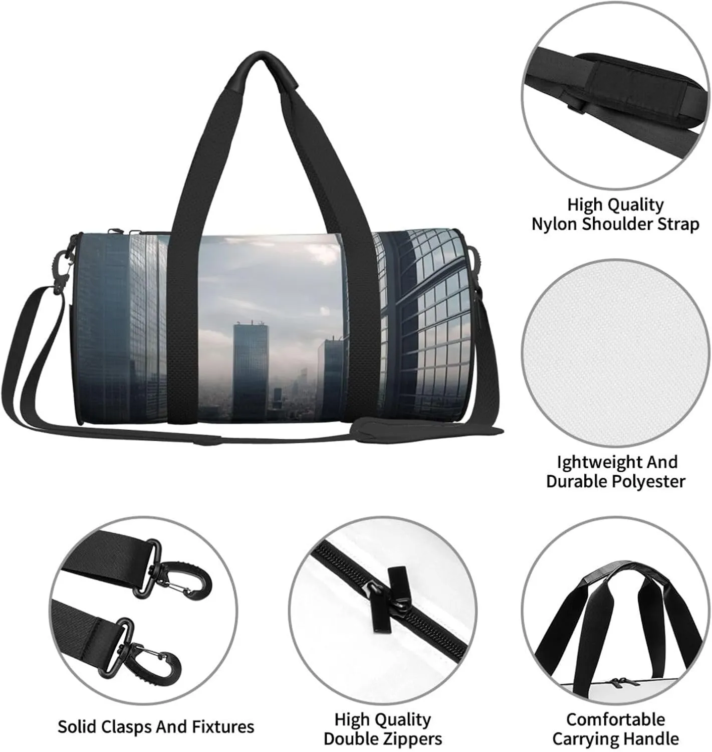 Duffel Bag for Men Women Small Gym Bag Skyscraper Buildings Travel Duffel Bag Waterproof Overnight Bag for Sports Workout