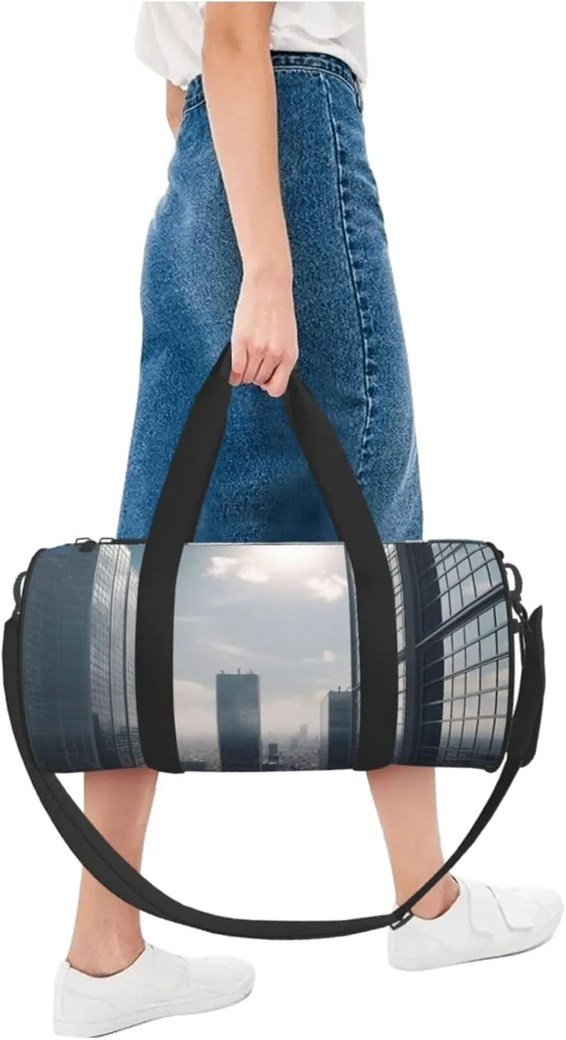 Duffel Bag for Men Women Small Gym Bag Skyscraper Buildings Travel Duffel Bag Waterproof Overnight Bag for Sports Workout