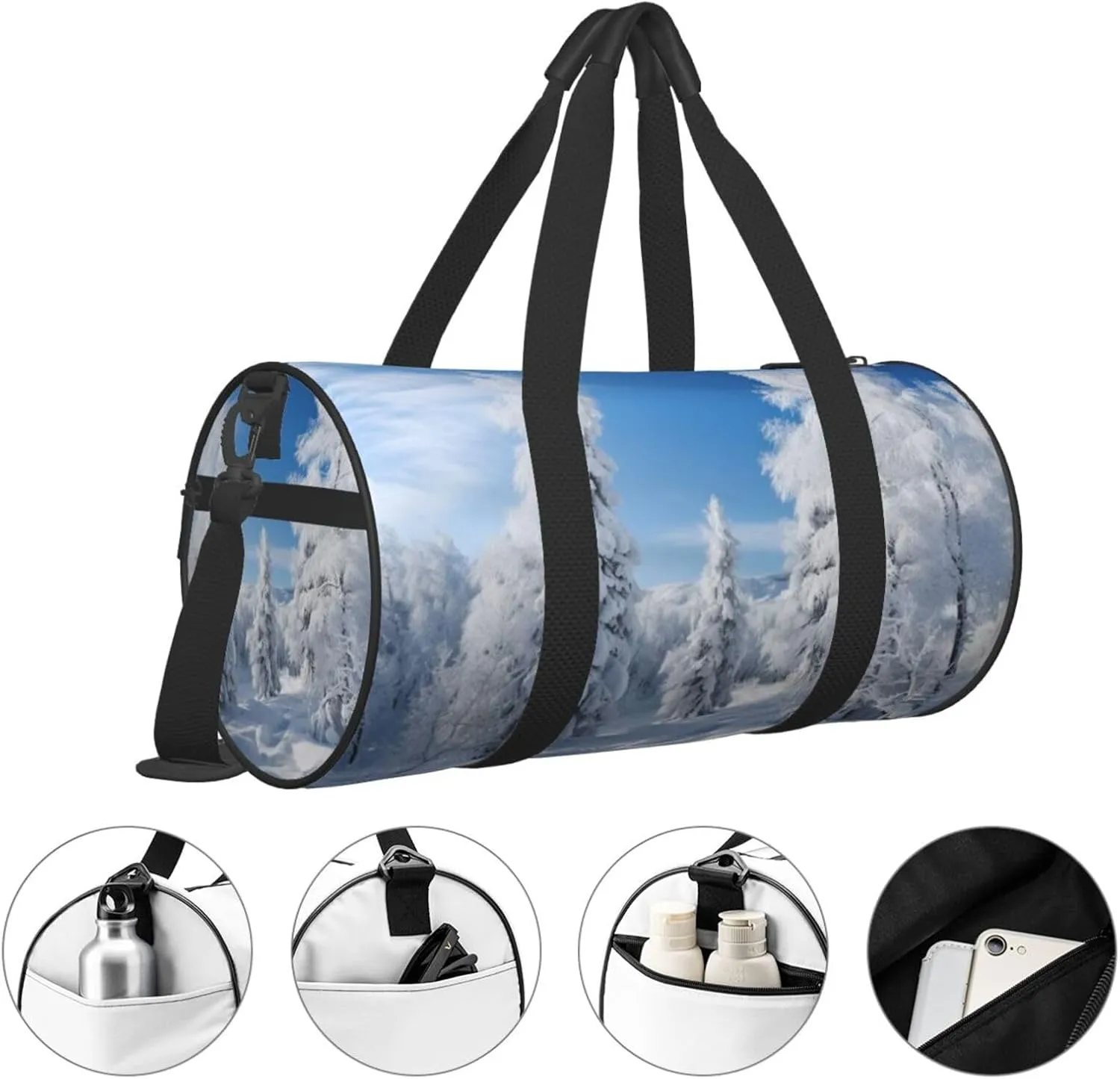 Duffel Bag for Men Women Small Gym Bag Snow-covered winter trees Travel Duffel Bag Waterproof Overnight Bag for Sports Workout