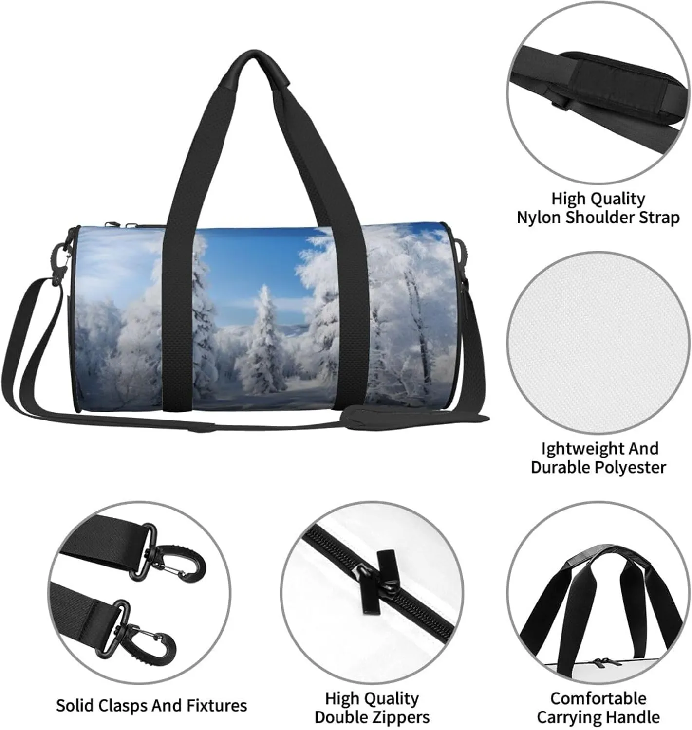 Duffel Bag for Men Women Small Gym Bag Snow-covered winter trees Travel Duffel Bag Waterproof Overnight Bag for Sports Workout