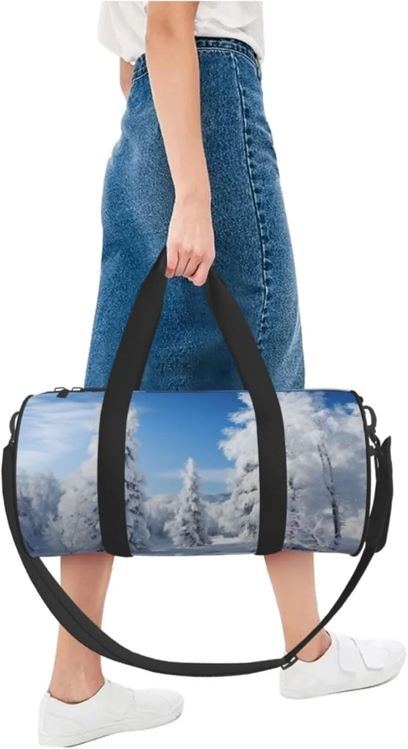 Duffel Bag for Men Women Small Gym Bag Snow-covered winter trees Travel Duffel Bag Waterproof Overnight Bag for Sports Workout