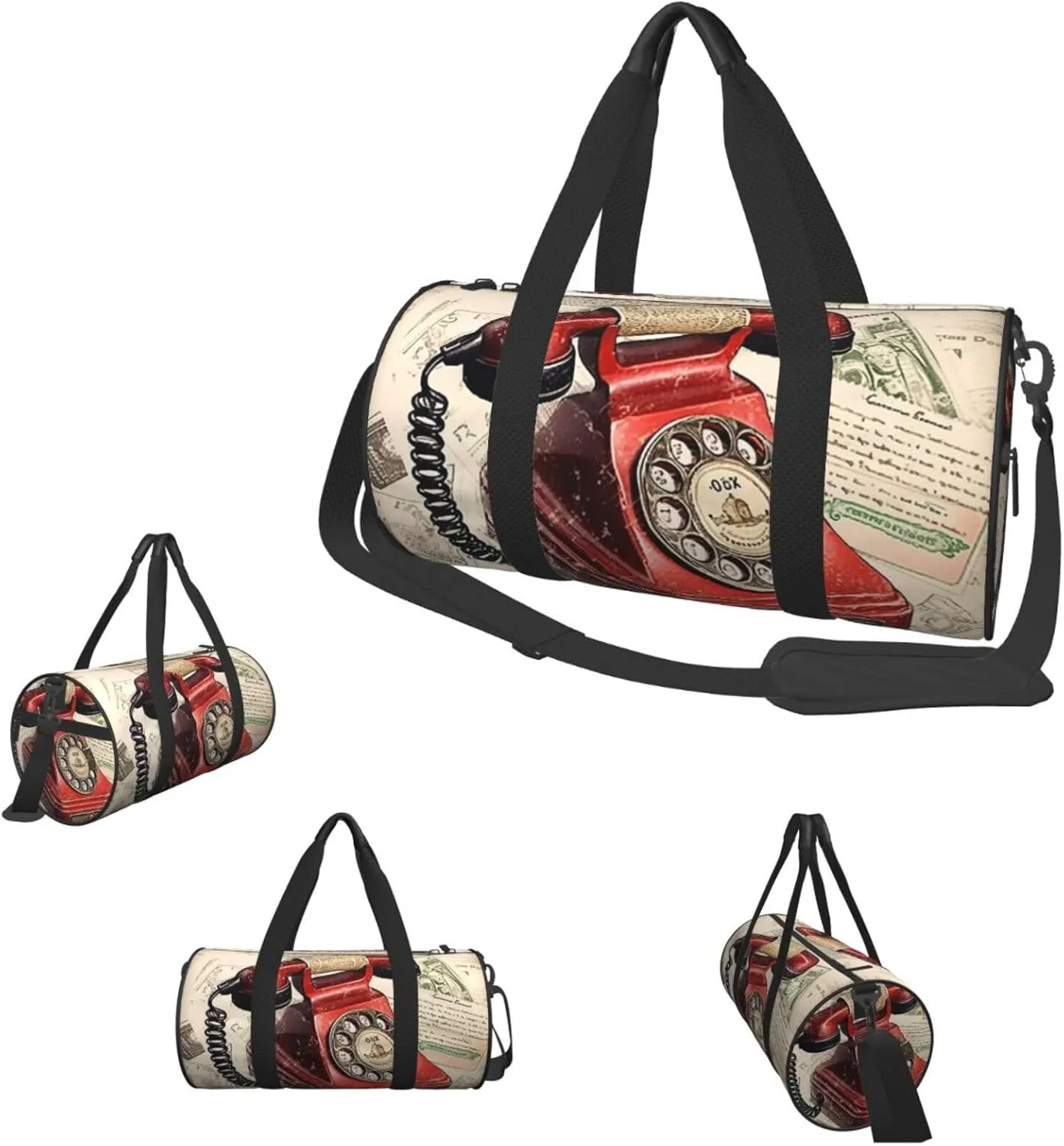 Duffel Bag for Men Women Small Gym Bag Stamp Telephone Travel Duffel Bag Waterproof Overnight Bag for Sports Workout