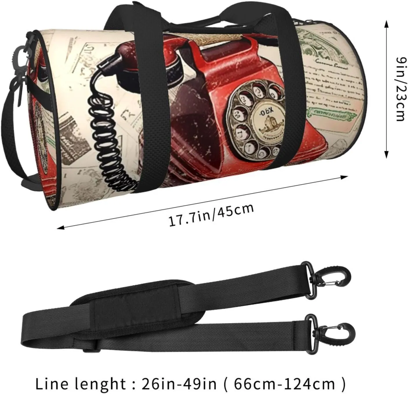 Duffel Bag for Men Women Small Gym Bag Stamp Telephone Travel Duffel Bag Waterproof Overnight Bag for Sports Workout