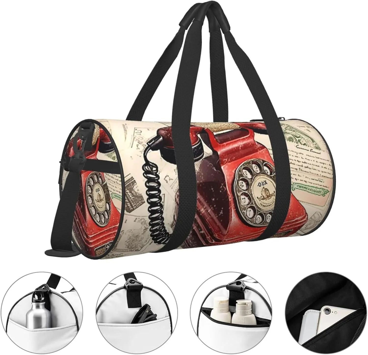 Duffel Bag for Men Women Small Gym Bag Stamp Telephone Travel Duffel Bag Waterproof Overnight Bag for Sports Workout