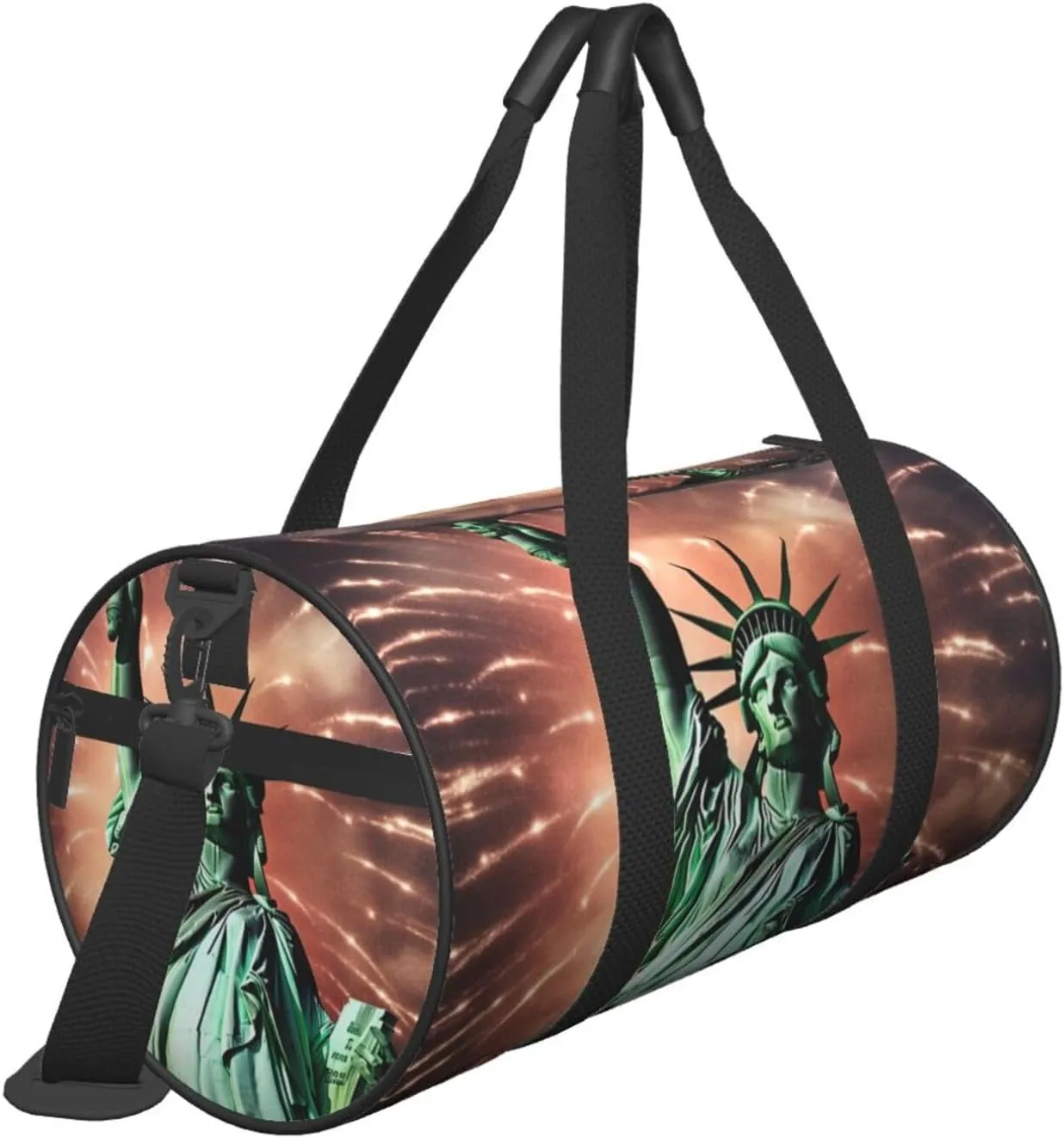 Duffel Bag for Men Women Small Gym Bag Statue Liberty Flag Fireworks Travel Duffel Bag Waterproof Overnight Bag for Sports Workout