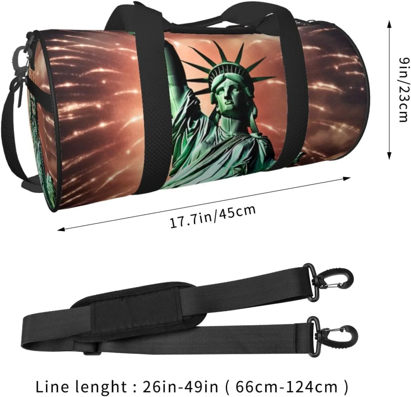 Duffel Bag for Men Women Small Gym Bag Statue Liberty Flag Fireworks Travel Duffel Bag Waterproof Overnight Bag for Sports Workout