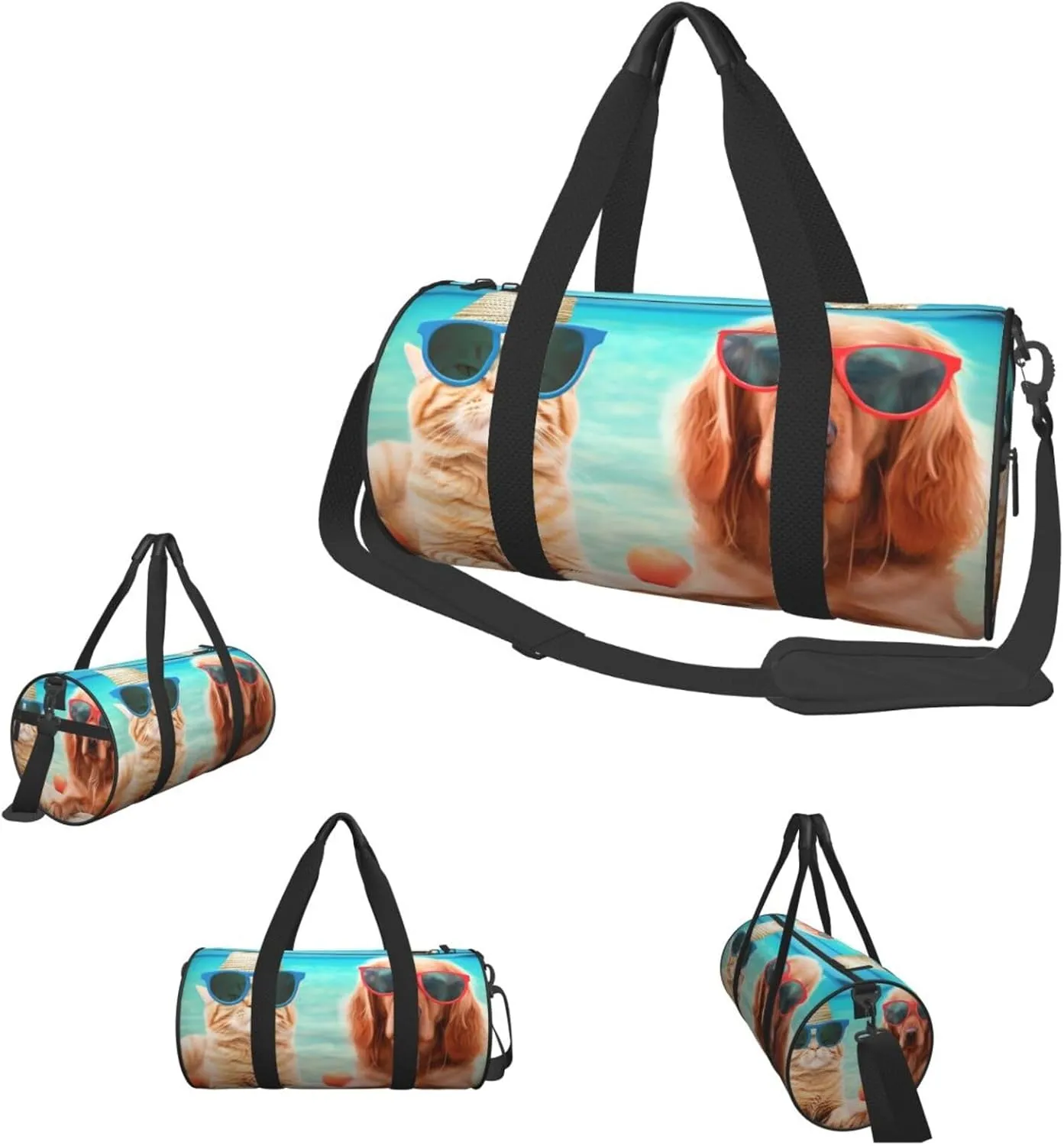 Duffel Bag for Men Women Small Gym Bag Summer Beach Funny Cat Dog Travel Duffel Bag Waterproof Overnight Bag for Sports Workout