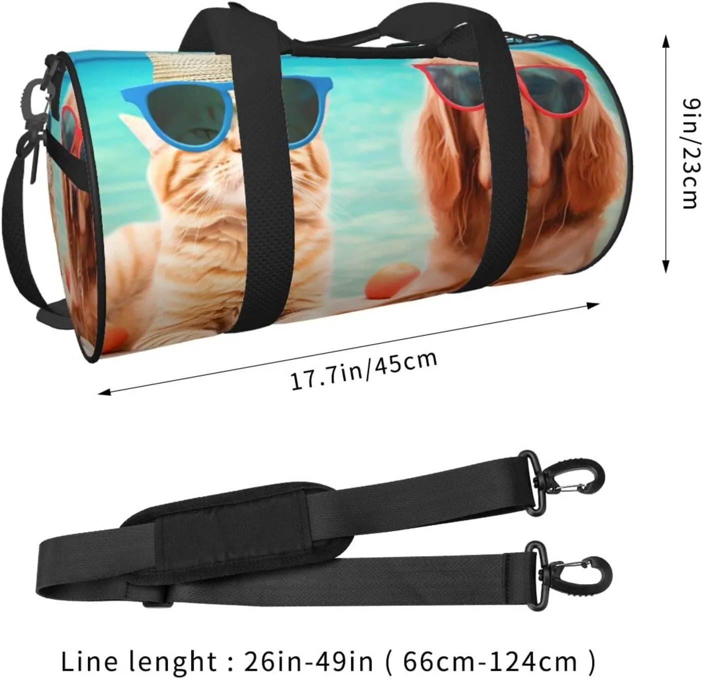 Duffel Bag for Men Women Small Gym Bag Summer Beach Funny Cat Dog Travel Duffel Bag Waterproof Overnight Bag for Sports Workout