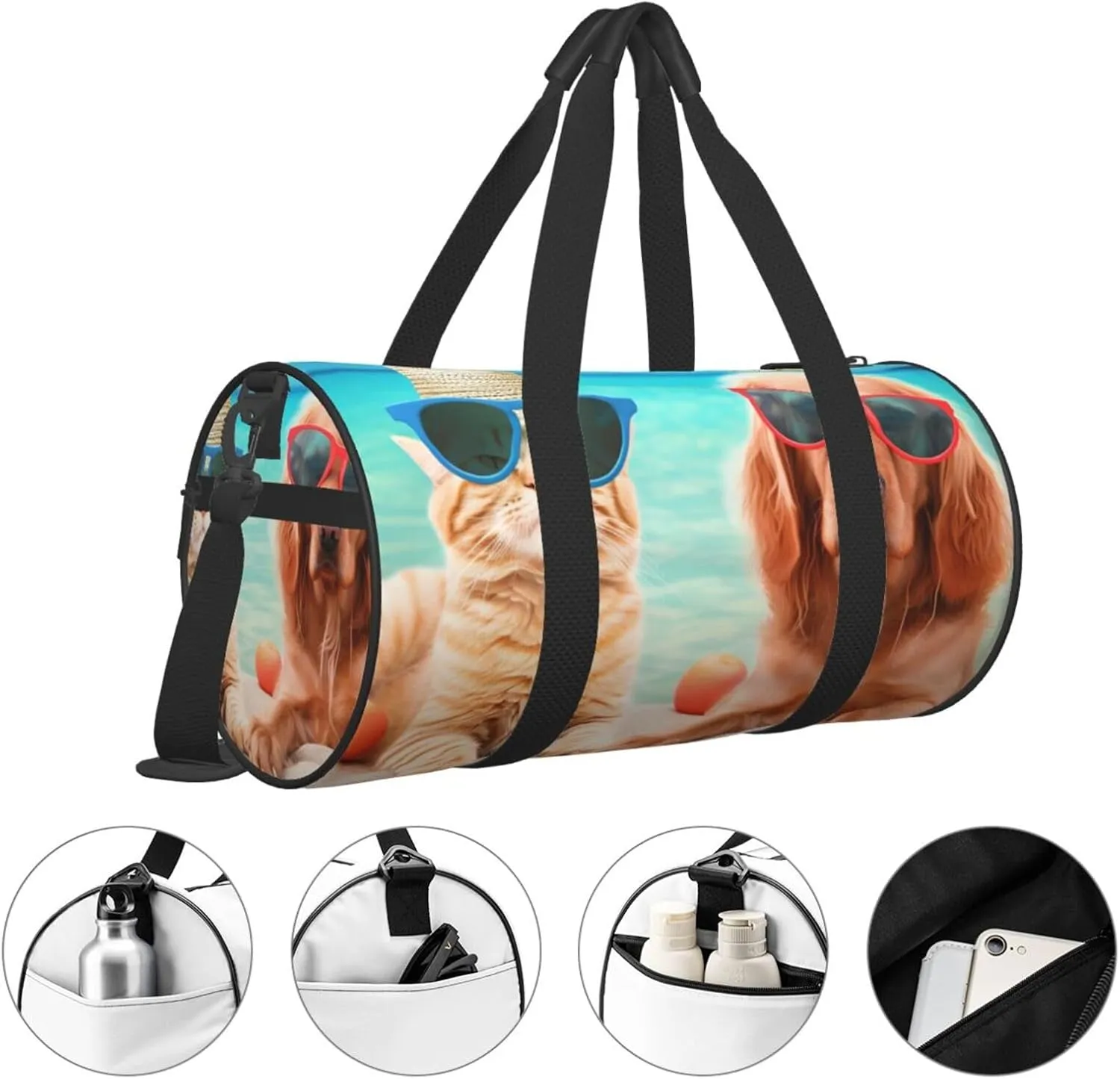 Duffel Bag for Men Women Small Gym Bag Summer Beach Funny Cat Dog Travel Duffel Bag Waterproof Overnight Bag for Sports Workout