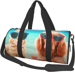 Duffel Bag for Men Women Small Gym Bag Summer Beach Funny Cat Dog Travel Duffel Bag Waterproof Overnight Bag for Sports Workout