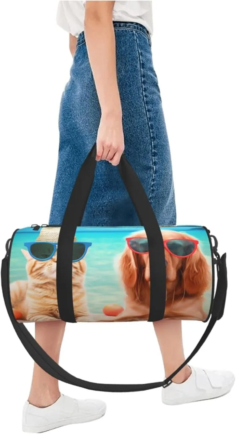 Duffel Bag for Men Women Small Gym Bag Summer Beach Funny Cat Dog Travel Duffel Bag Waterproof Overnight Bag for Sports Workout