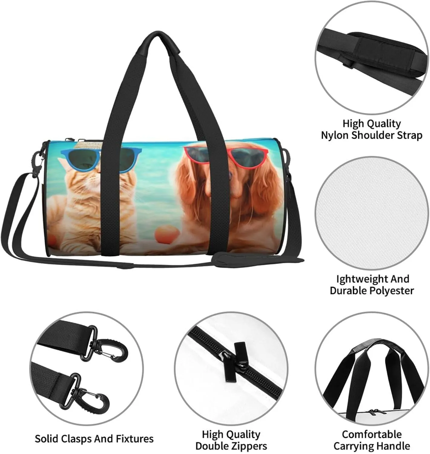 Duffel Bag for Men Women Small Gym Bag Summer Beach Funny Cat Dog Travel Duffel Bag Waterproof Overnight Bag for Sports Workout