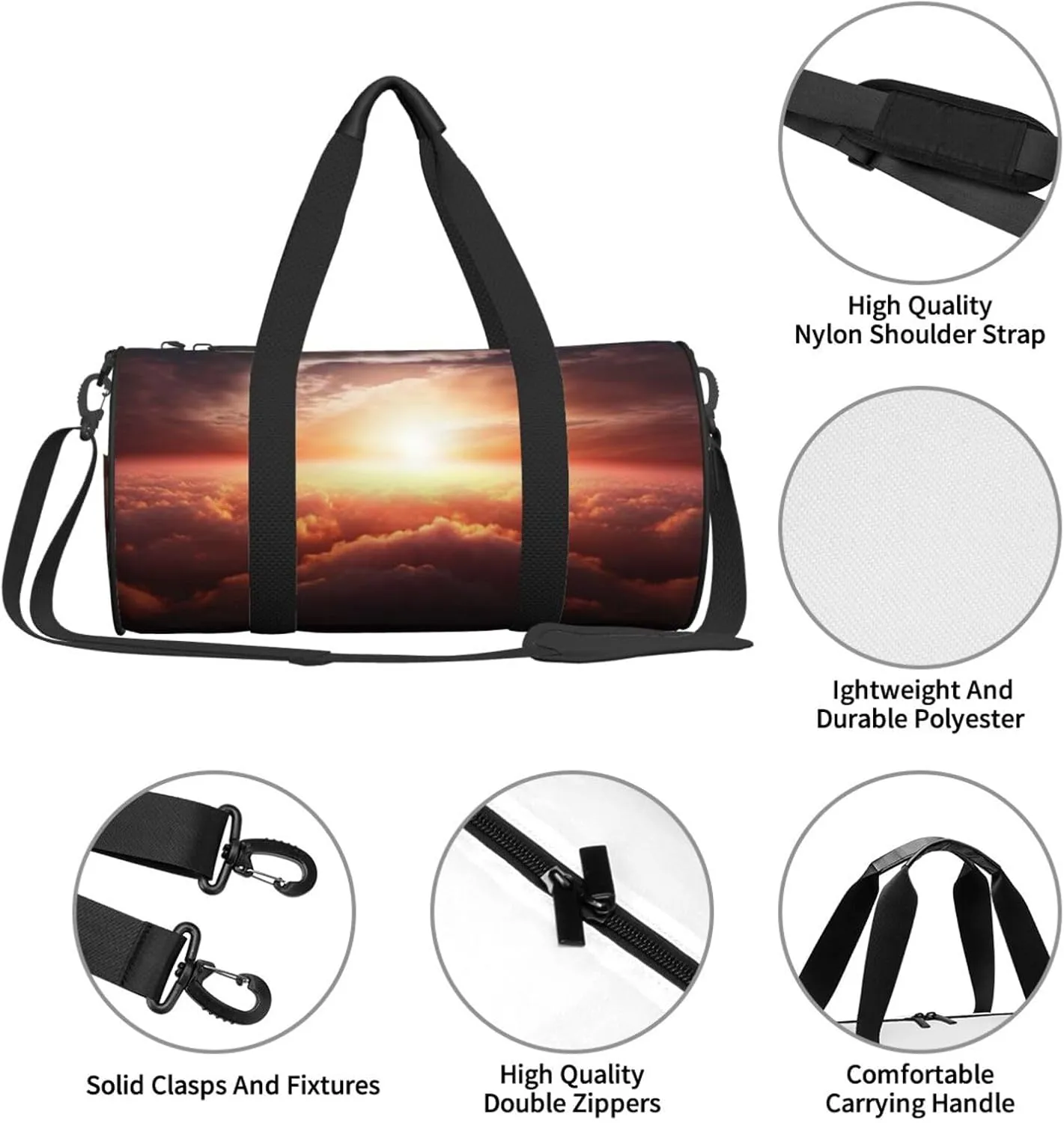 Duffel Bag for Men Women Small Gym Bag Sun sunrise cloud Travel Duffel Bag Waterproof Overnight Bag for Sports Workout