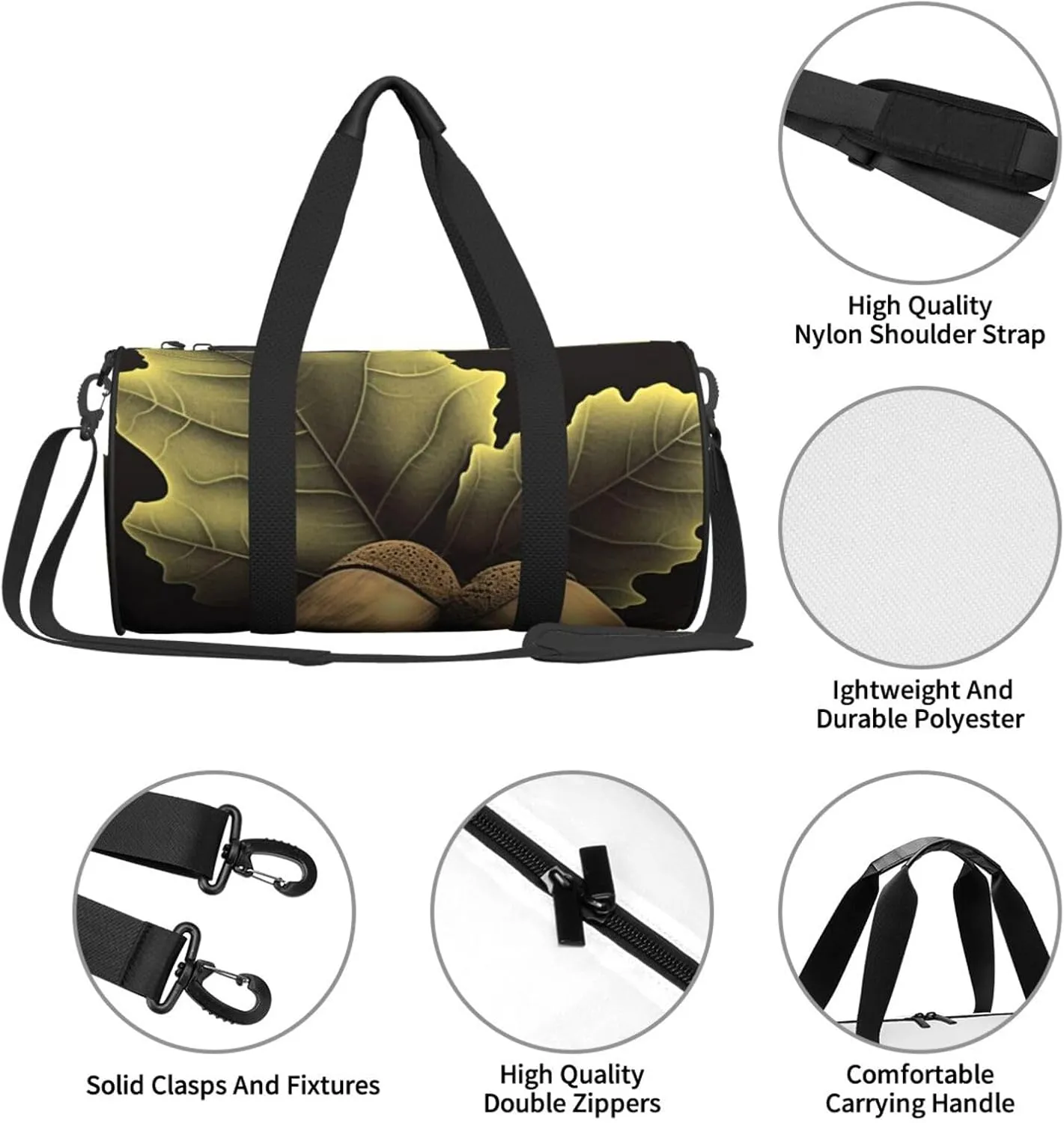 Duffel Bag for Men Women Small Gym Bag Two acorns Travel Duffel Bag Waterproof Overnight Bag for Sports Workout