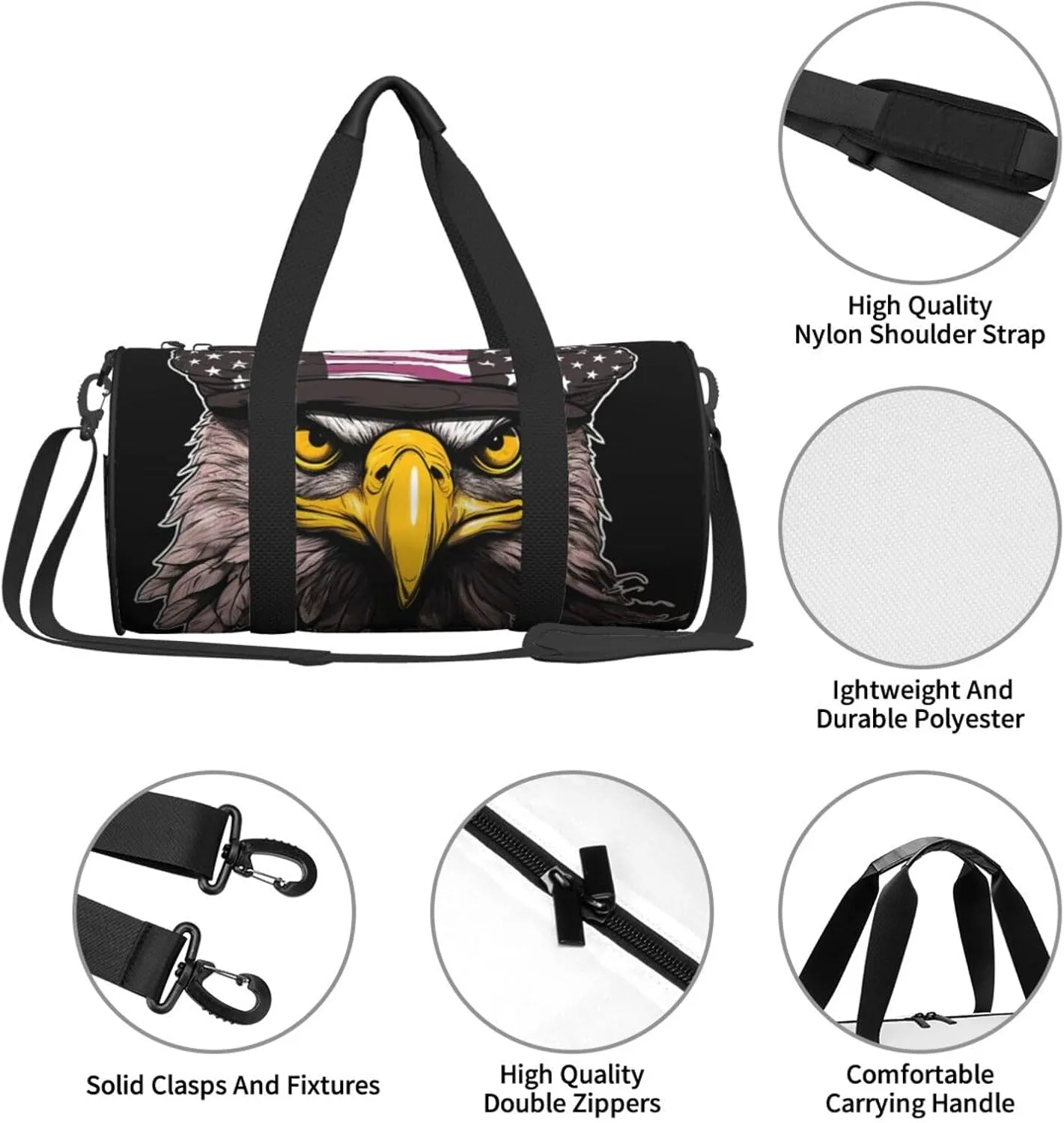 Duffel Bag for Men Women Small Gym Bag US American Flag Eagle Travel Duffel Bag Waterproof Overnight Bag for Sports Workout