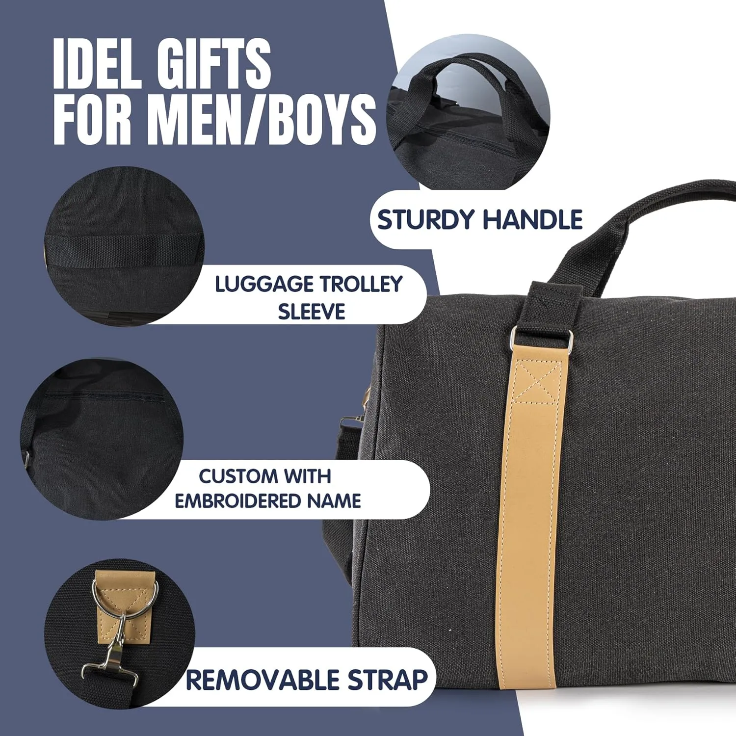 Duffle Bag for Men Boys | Personalized Travel Overnight Bags with Embroidered Name | Canvas Weekender Duffle Bag with Shoe Compartment | Best Custom Men Gift for Groomsmen Father (Black)