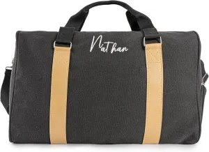 Duffle Bag for Men Boys | Personalized Travel Overnight Bags with Embroidered Name | Canvas Weekender Duffle Bag with Shoe Compartment | Best Custom Men Gift for Groomsmen Father (Black)
