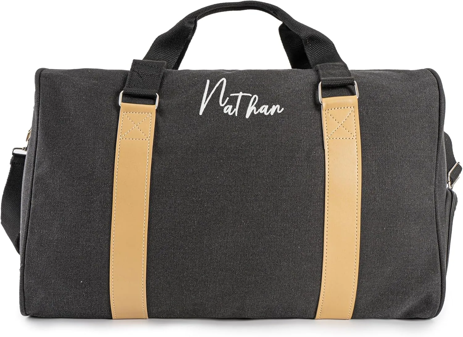 Duffle Bag for Men Boys | Personalized Travel Overnight Bags with Embroidered Name | Canvas Weekender Duffle Bag with Shoe Compartment | Best Custom Men Gift for Groomsmen Father (Black)