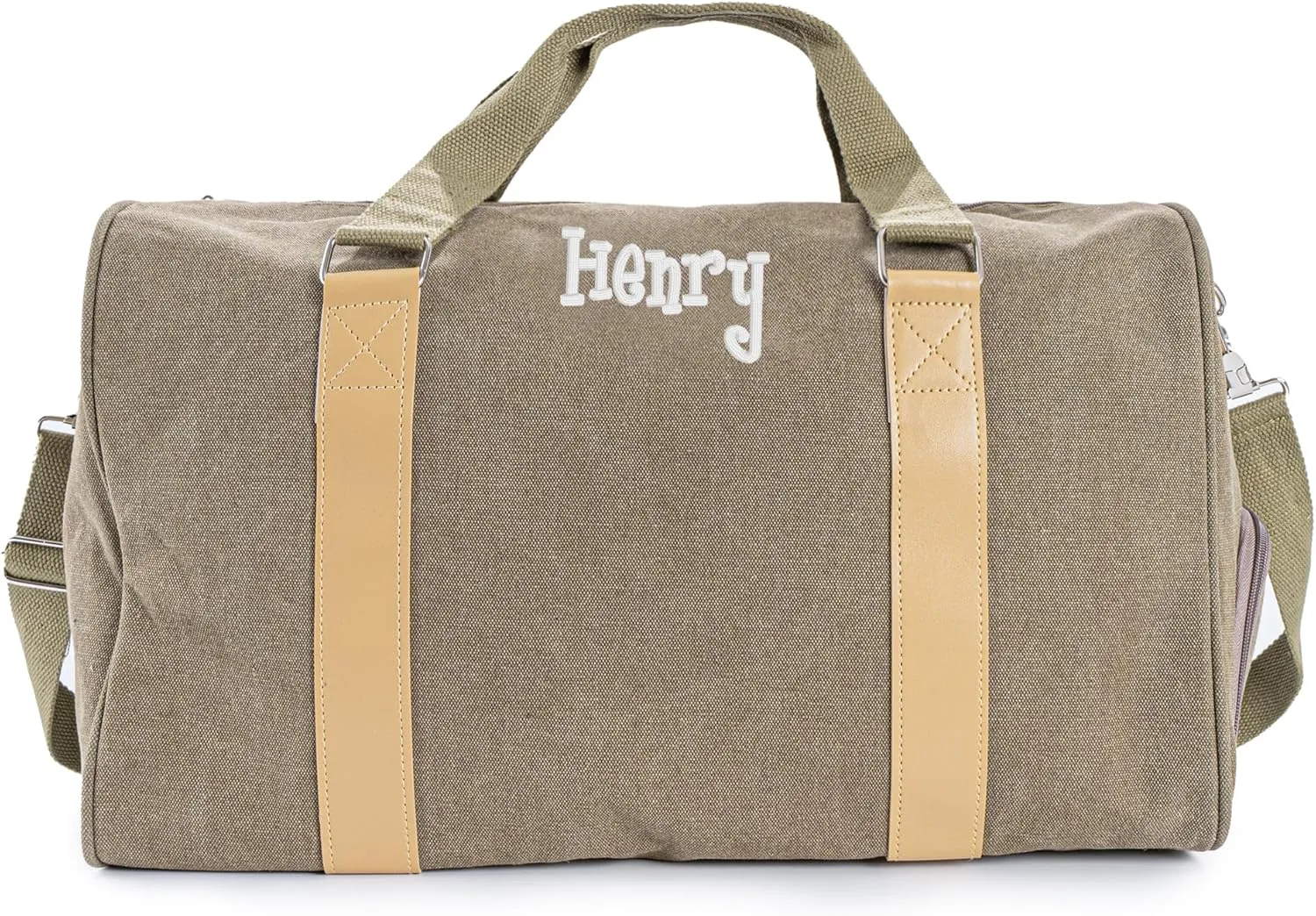 Duffle Bag for Men Boys | Personalized Travel Overnight Bags with Embroidered Name | Canvas Weekender Duffle Bag with Shoe Compartment | Best Custom Men Gift for Groomsmen Father (Green)