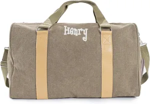 Duffle Bag for Men Boys | Personalized Travel Overnight Bags with Embroidered Name | Canvas Weekender Duffle Bag with Shoe Compartment | Best Custom Men Gift for Groomsmen Father (Green)