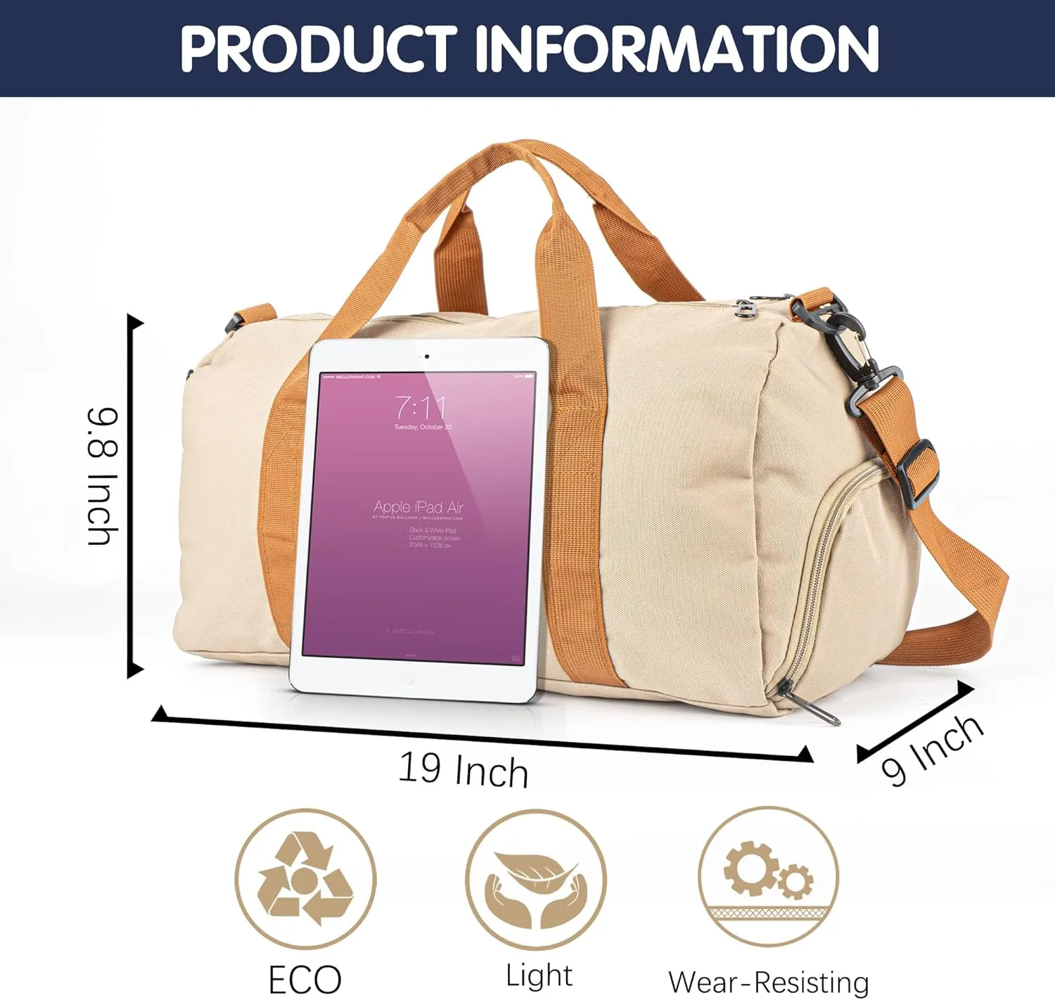 Duffle Bag for Men Personalized Overnight Bags Travel Bag with Durable Canvas Weekender Overnight Bag with Shoe Compartment Custom Groomsmen Gift for Travel Gym Storage Camping Moving (Khaki)