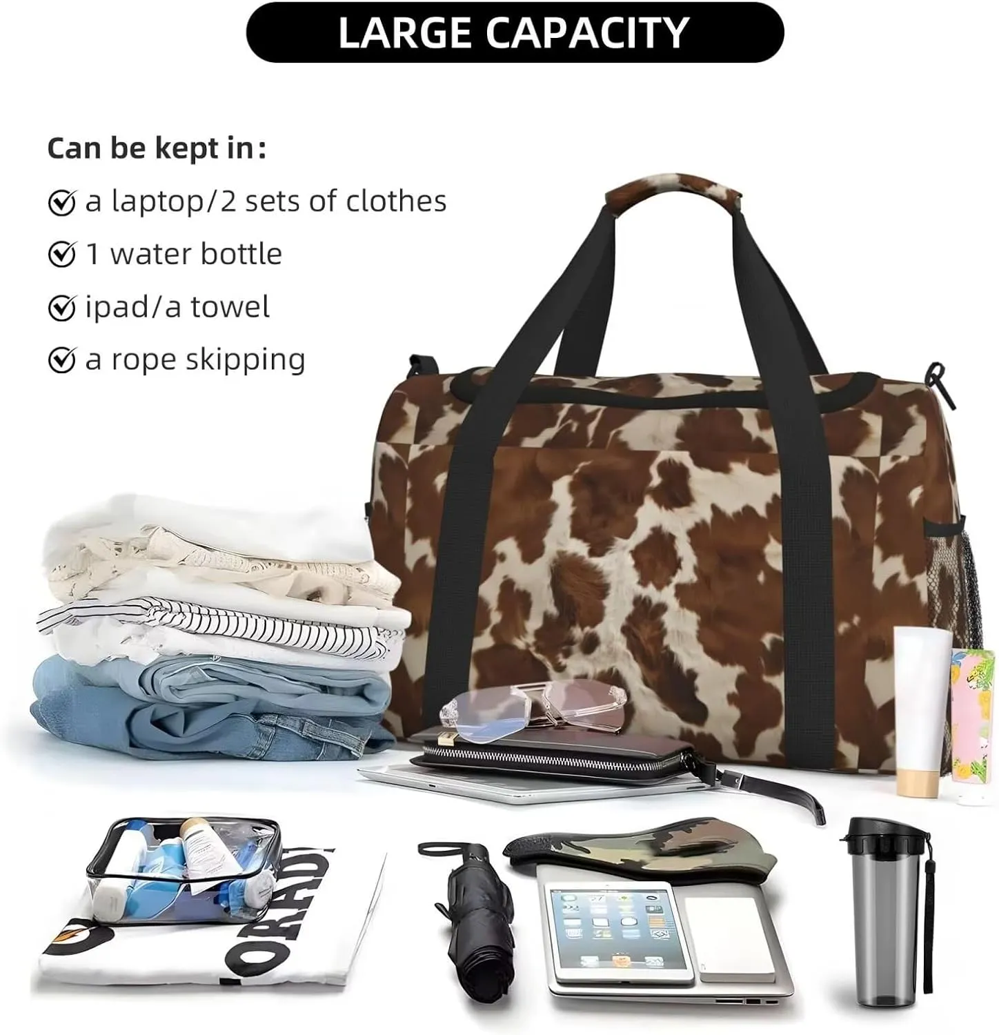 Duffle Bag for Travel Gym, Weekend, Brown Animal Print Weekender Bags for Women Carry on Bag Overnight Bag Workout Duffle Sports Bag
