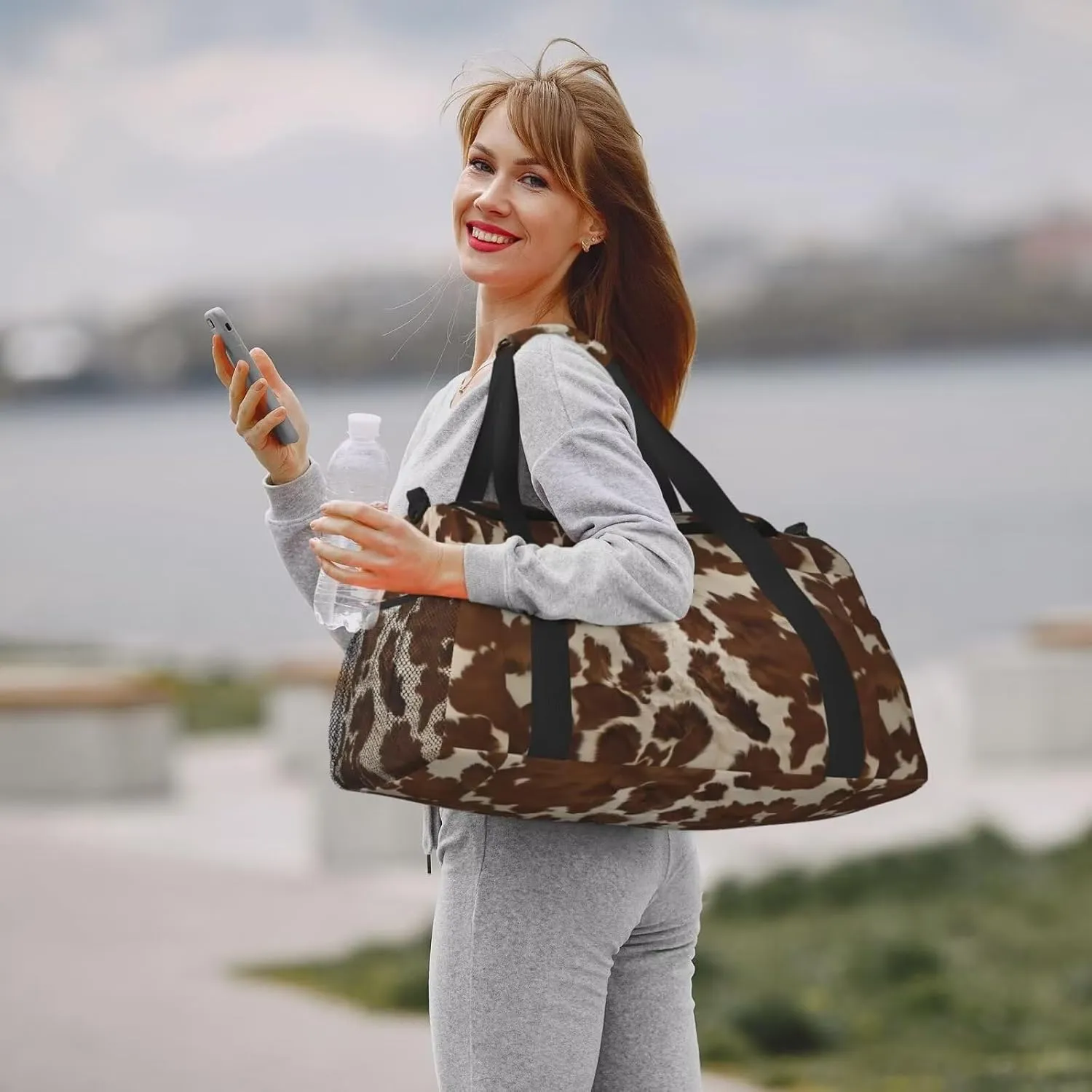 Duffle Bag for Travel Gym, Weekend, Brown Animal Print Weekender Bags for Women Carry on Bag Overnight Bag Workout Duffle Sports Bag