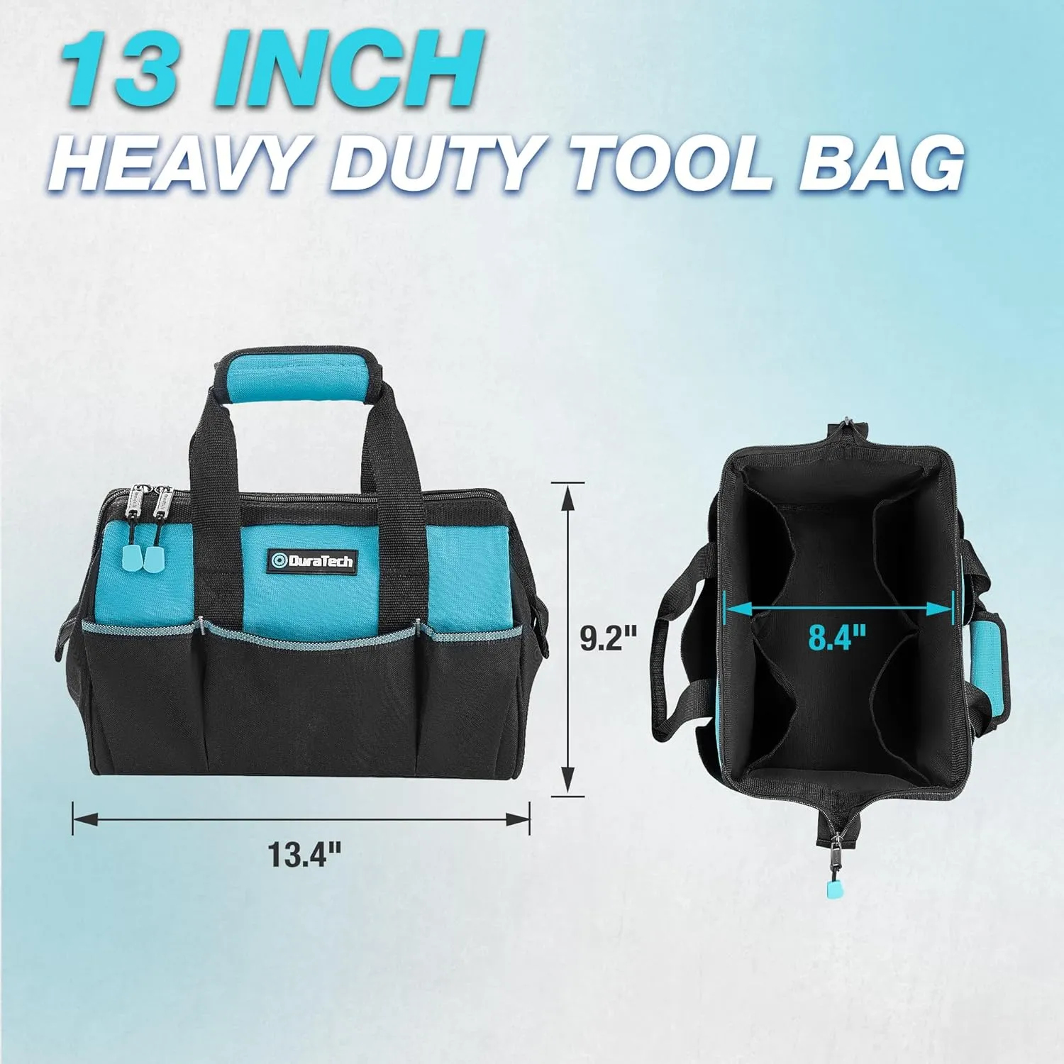 DURATECH 13-Inch Small Tool Bag with 9 Pockets, Tool Bags for Men Women, Toolbag with Thickened Fabric, Wide Open Mouth Tool Carrier for Mechanic Electrician Plumber HVAC