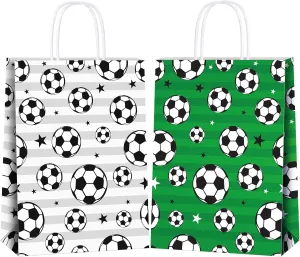 Durony 16 Pieces Soccer Gift Bags - Print Paper Goodie Favor Bags for Party Decorations Supplies