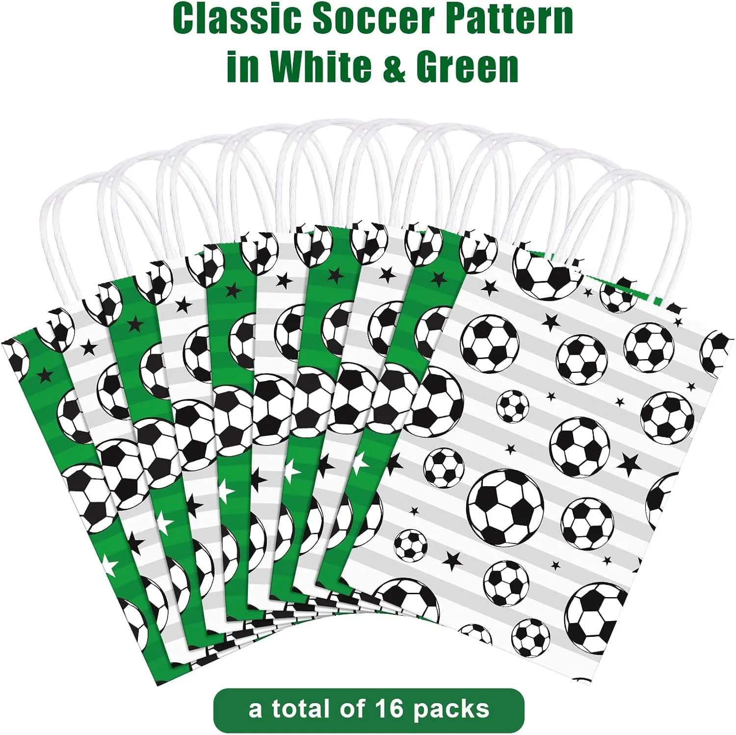 Durony 16 Pieces Soccer Gift Bags - Print Paper Goodie Favor Bags for Party Decorations Supplies