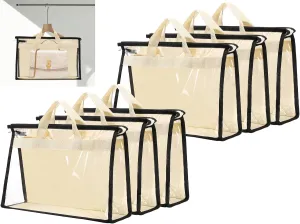Dust Bags for Handbags,6 Pack Clear Handbag Storage Organizer,Purse Storage Bag with Zipper and Handle,Handbag Dust Bags for Closet Hanging Storage (6pcs M)