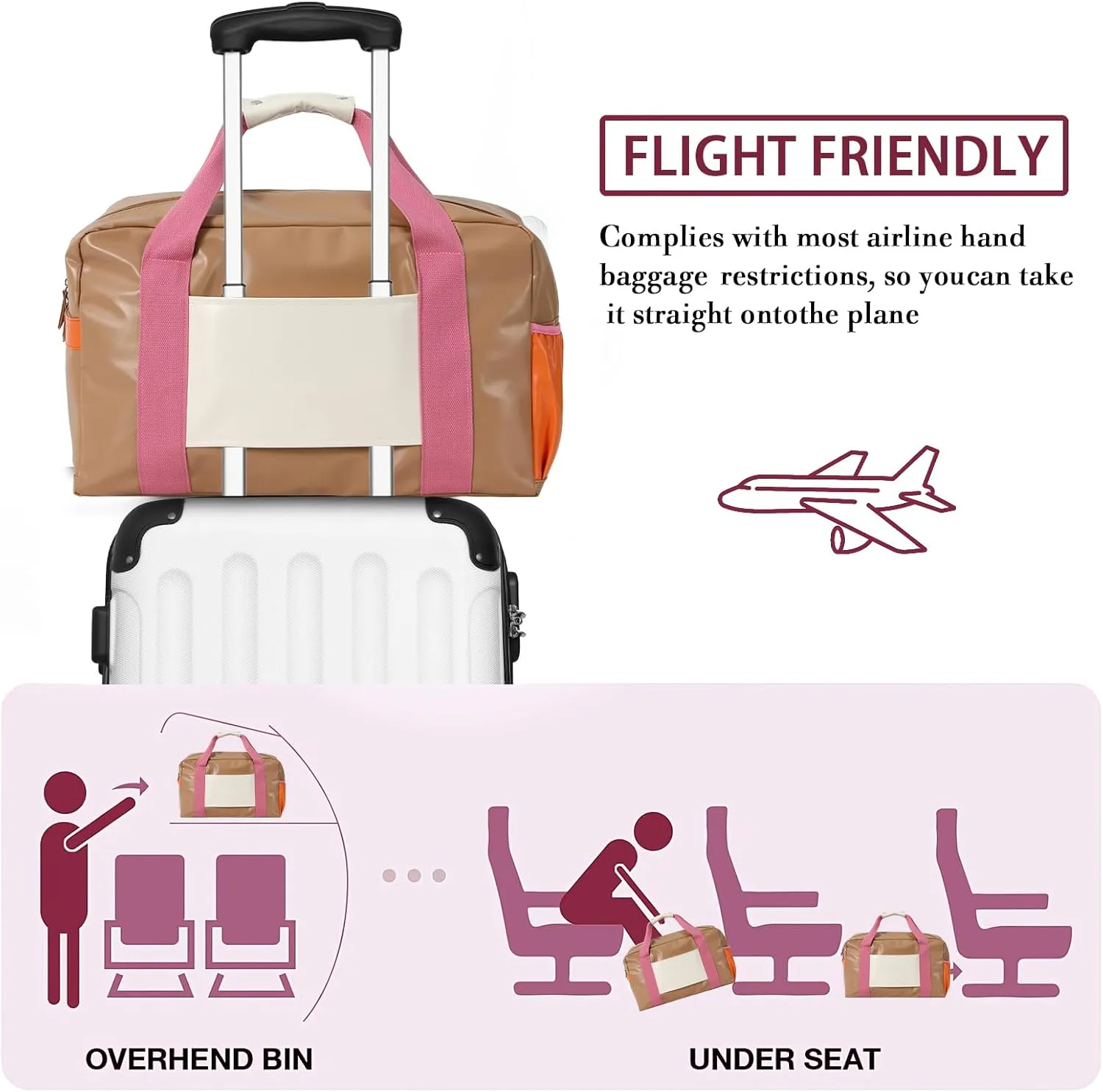 DYSHAYEN Chenille Letter Travel Duffle Bag Large PU Leather Weekender Overnight Bag for Women Carry on Bags Travel Tote（Weekend (A)）