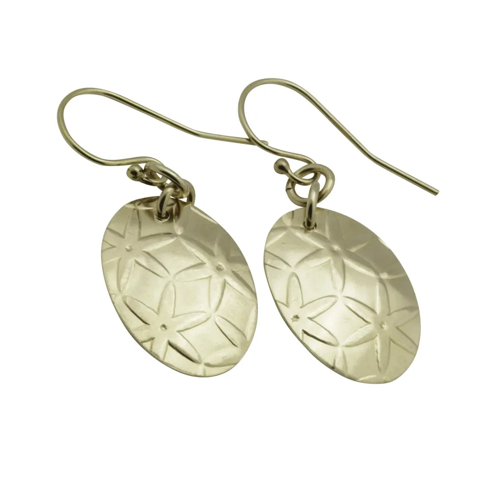 Earrings-Simple Gold Oval Disc Drop Earrings