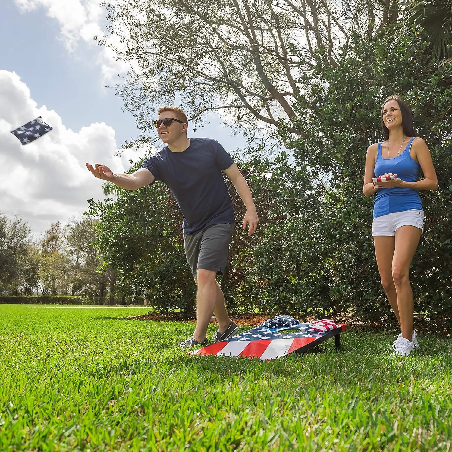 EastPoint Sports Cornhole Game Set Bean Bag Toss MDF - 2' W x 3' L - Built-In Storage, Convenient Carry Handles and 8 Premium Bean Bags