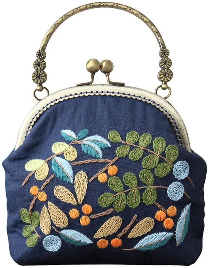 Easy Embroidery DIY Bags Purse Wallet Handbag Handmade Embroidered Handbag Crossbody Blue Fruits